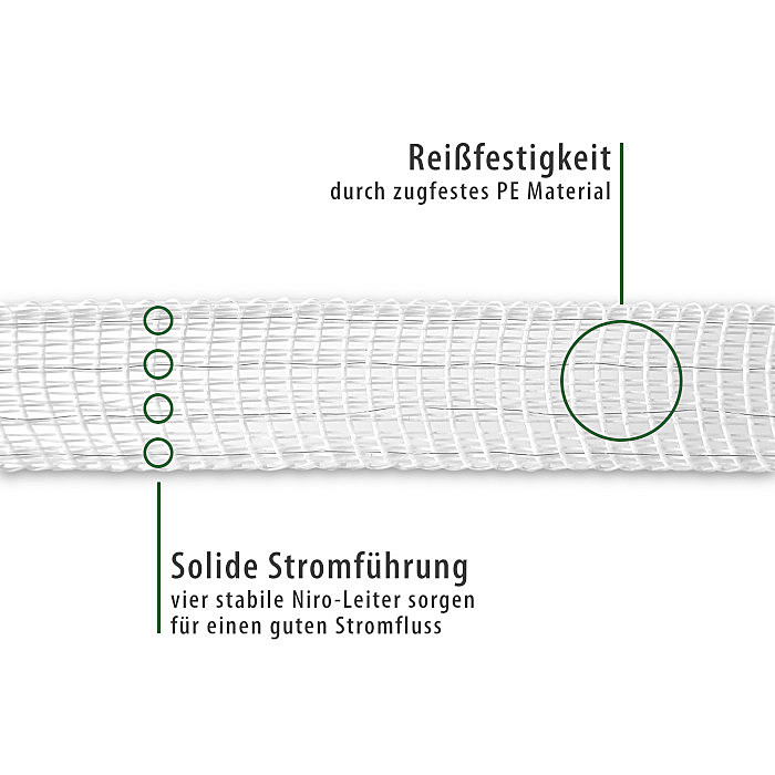 4 x 0,15 Niro-Leiter 20mm Breitband für Weidezäune weiß Weidezaun-Band 200m