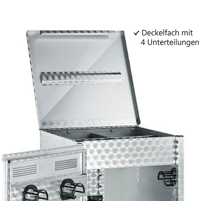Turnierschrank fahrbar Edelstahl kreismarmoriert