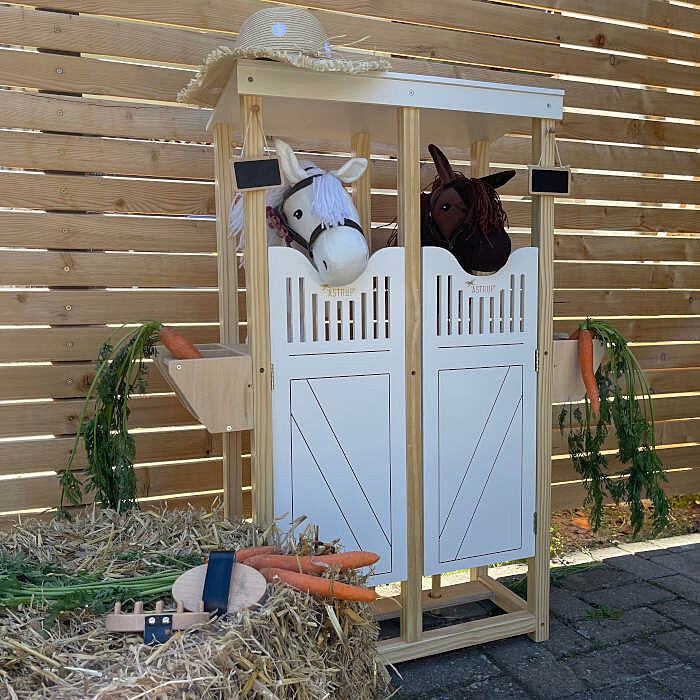 Hobby Horse Stall Für 2 Pferde - Holz, Mit Türen & Stauraum (75x55x31 Cm)