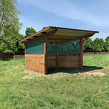 Weidehütte, Offenstall - 3,50 x 3,50 m mit Vollholzwand und Windschutznetz